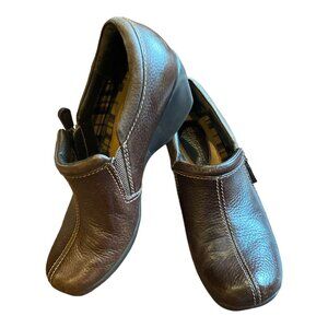 Eurostep Ellie Wedge Shoes Brown Leather Side Zip Heel 2 1/4" Women's Sz 8 M